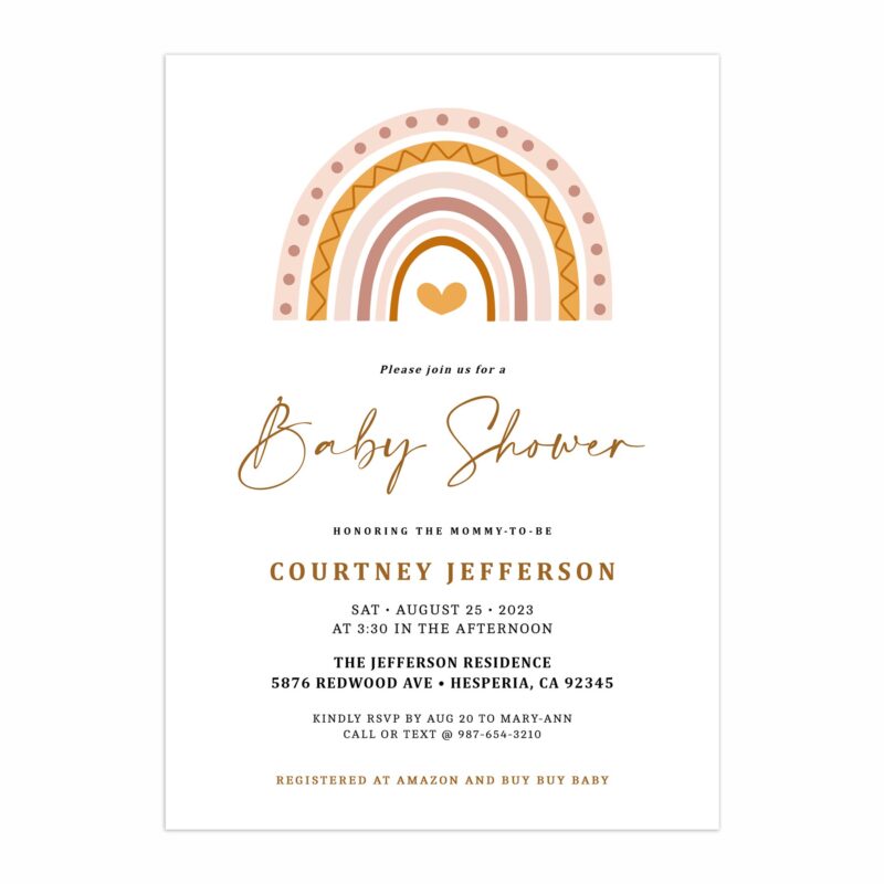 Boho Rainbow Baby Shower Invitation
