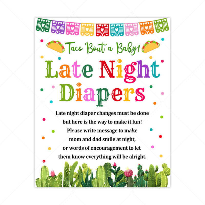 Late Night Diapers Sign Taco Bout Baby Shower