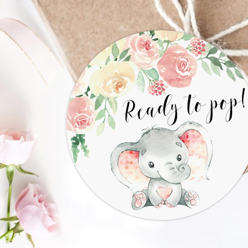 Adorable Girl Elephant Baby Shower Ready To Pop Tags Printable