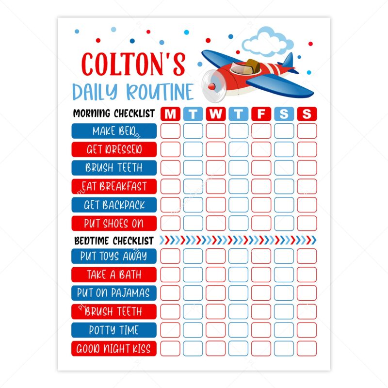 Airplane Daily Routine Checklist Printable Template