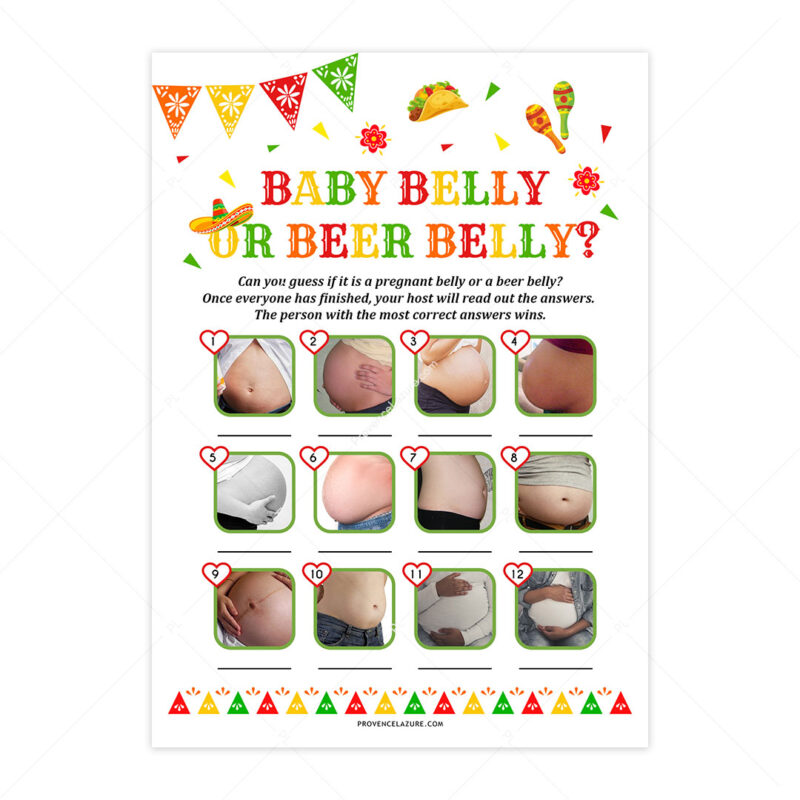 Baby Belly Or Beer Belly Mexican Baby Shower Game