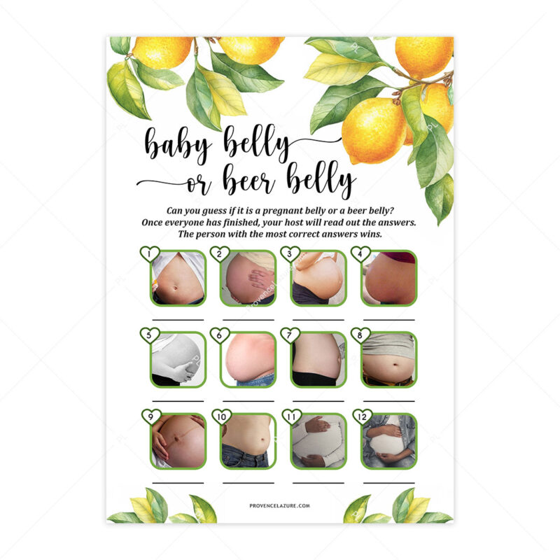 Baby Belly Or Beer Belly Lemon Baby Shower Game