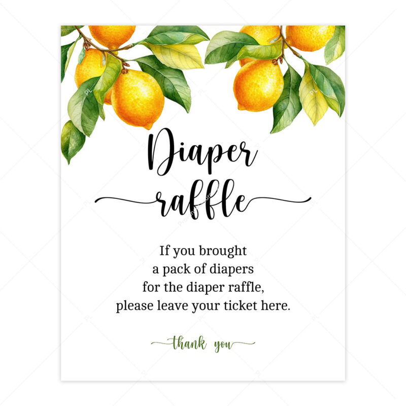 Lemon Baby Shower Diaper Raffle Sign and Ticket