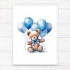 Blue Teddy Bear with Balloons Nursery Wall Art Printable Poster