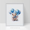 Blue Teddy Bear with Balloons Nursery Wall Art Printable Poster