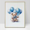 Blue Teddy Bear with Balloons Nursery Wall Art Printable Poster