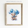 Blue Teddy Bear with Balloons Nursery Wall Art Printable Poster