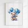 Blue Teddy Bear with Balloons Nursery Wall Art Printable Poster