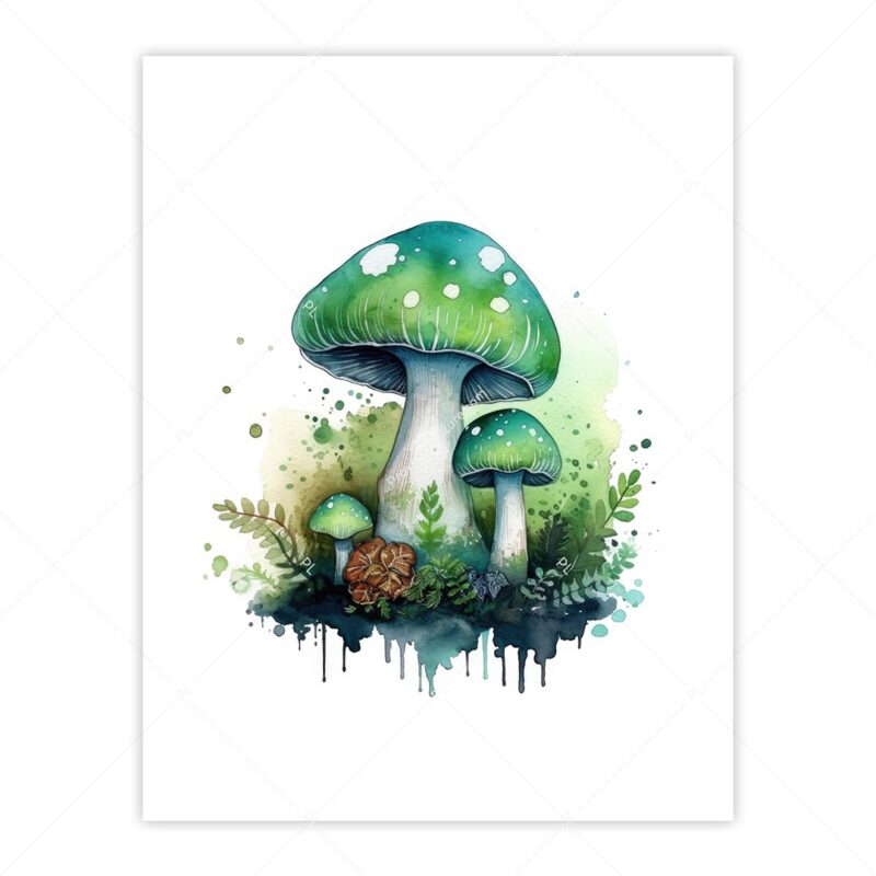 Fantasy Fairy Green Mushrooms Nursery Wall Art Printable Poster