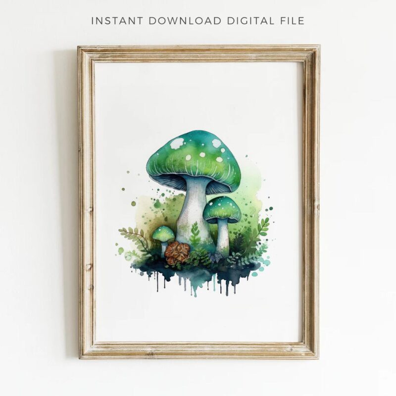 Fantasy Fairy Green Mushrooms Nursery Wall Art Printable Poster