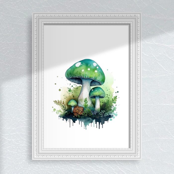 Fantasy Fairy Green Mushrooms Nursery Wall Art Printable Poster