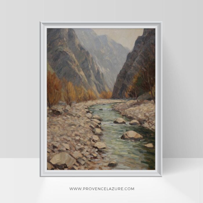 Vintage Oil Painting Mountains Wall Art Rustic Landscape Printable Poster