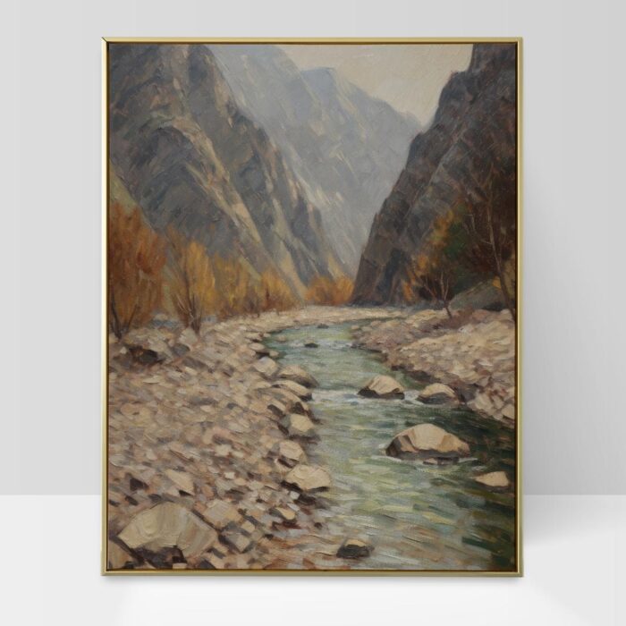 Vintage Oil Painting Mountains Wall Art Rustic Landscape Printable Poster