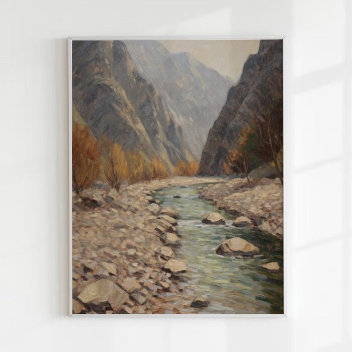 Vintage Oil Painting Mountains Wall Art Rustic Landscape Printable Poster