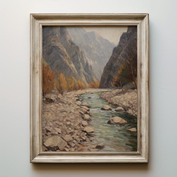 Vintage Oil Painting Mountains Wall Art Rustic Landscape Printable Poster