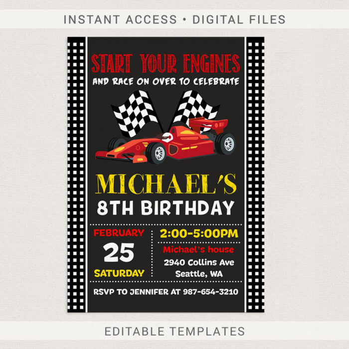 Birthday Party Race Car Invitation Template