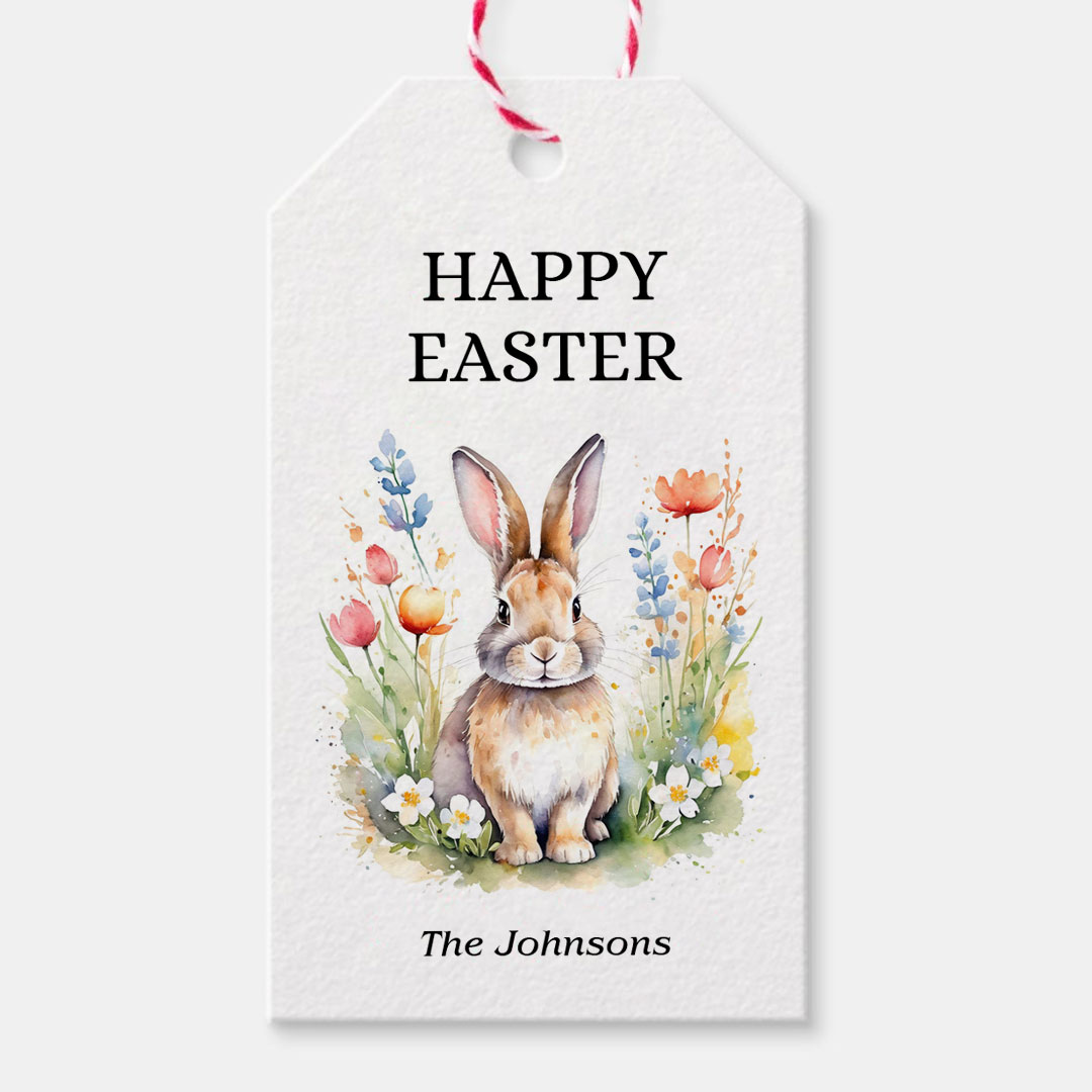 Happy easter tags printable easter gift labels cute bunny design