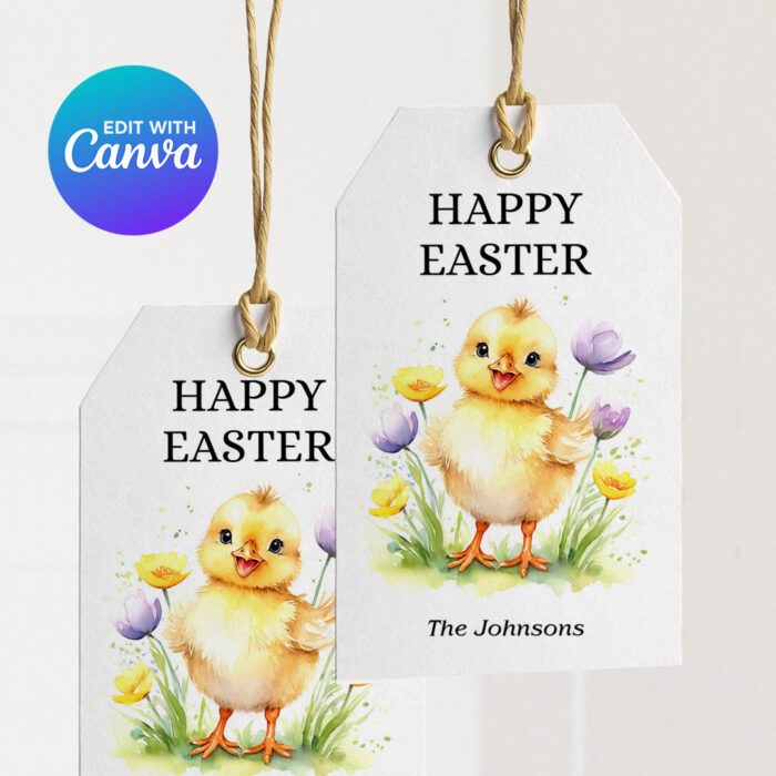 Happy Easter Gift Tags - Printable Easter Labels with Cute Chick Design