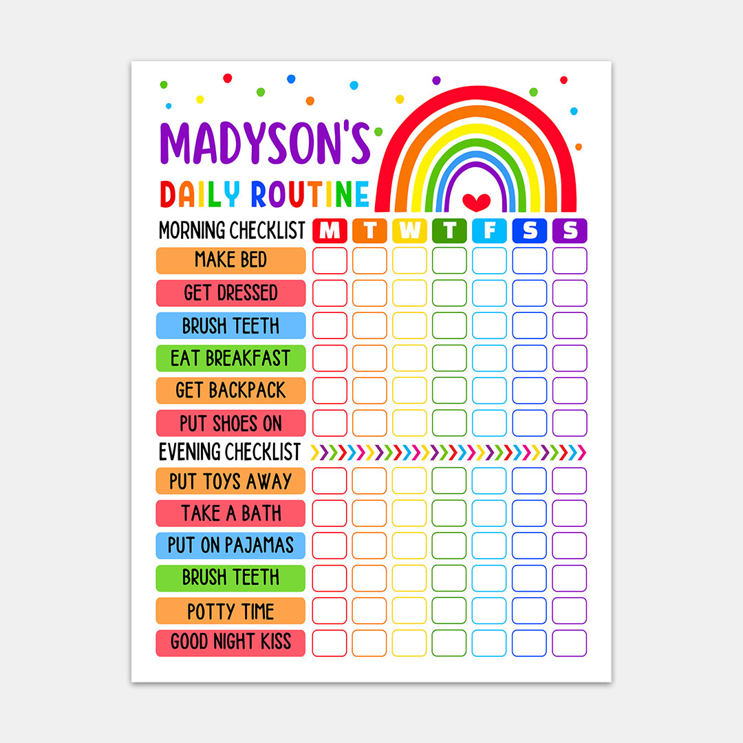 Rainbow Daily Routine - Printable Colorful Kids Checklist Template 8 ...