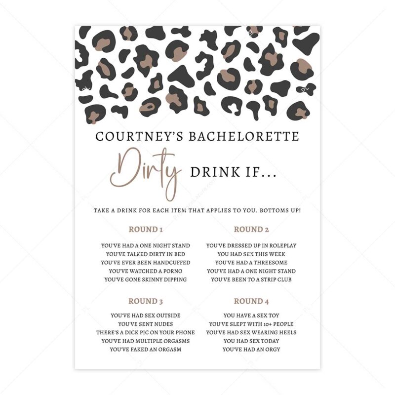 Leopard Bachelorette Dirty Drink If Game