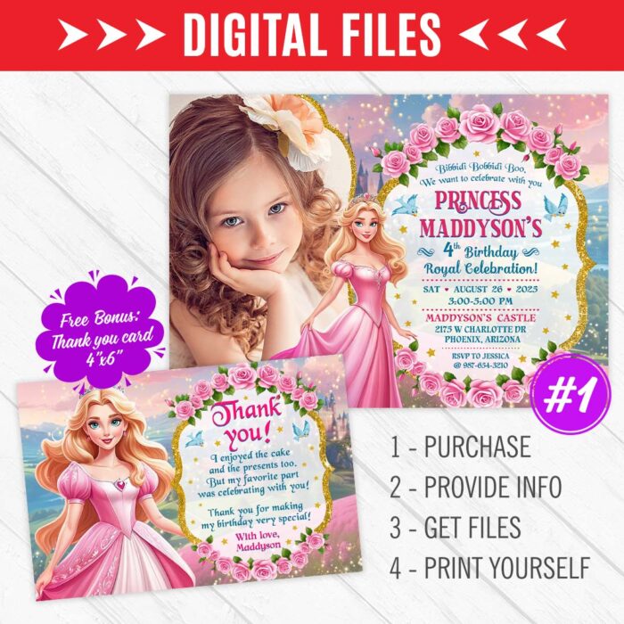 Aurora invitation for Princess Birthday Party