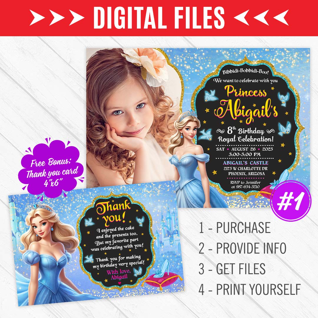 Cinderella invitation for Princess Birthday Party + Free bonus 4x6 ...