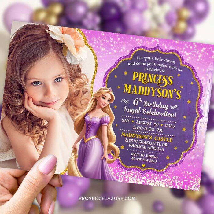 Rapunzel invitation for Princess Birthday Party