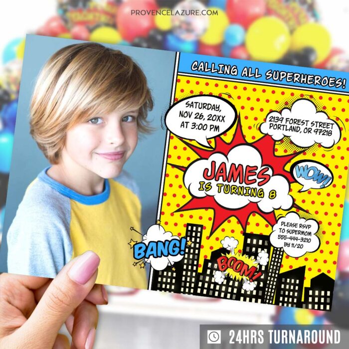 Comics invitation for Superhero Birthday Party