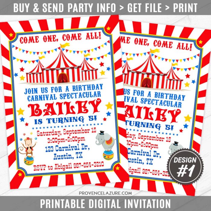 Circus invitation for Carnival Birthday Party