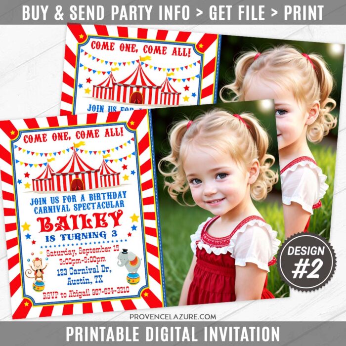 Circus invitation for Carnival Birthday Party