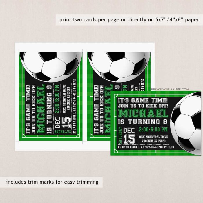 Printable Soccer Invitation for Birthday Party