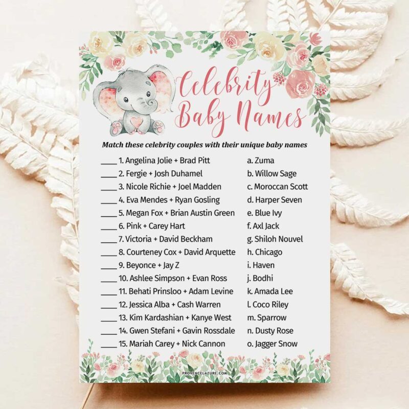 Girl Elephant Baby Shower Game Celebrity Baby Names