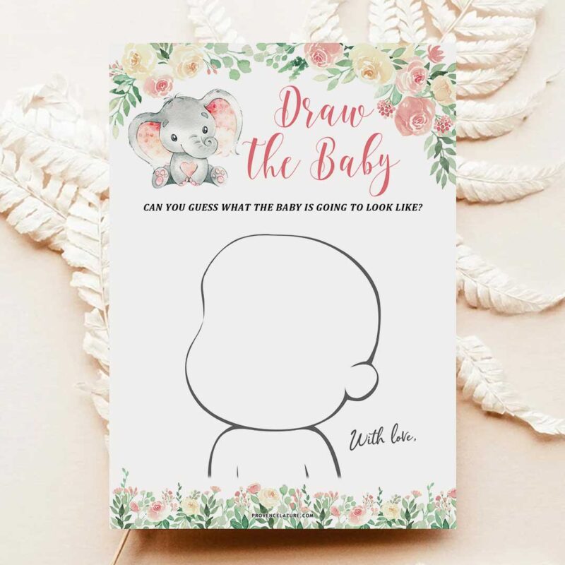 Girl Elephant Baby Shower Game Draw The Baby