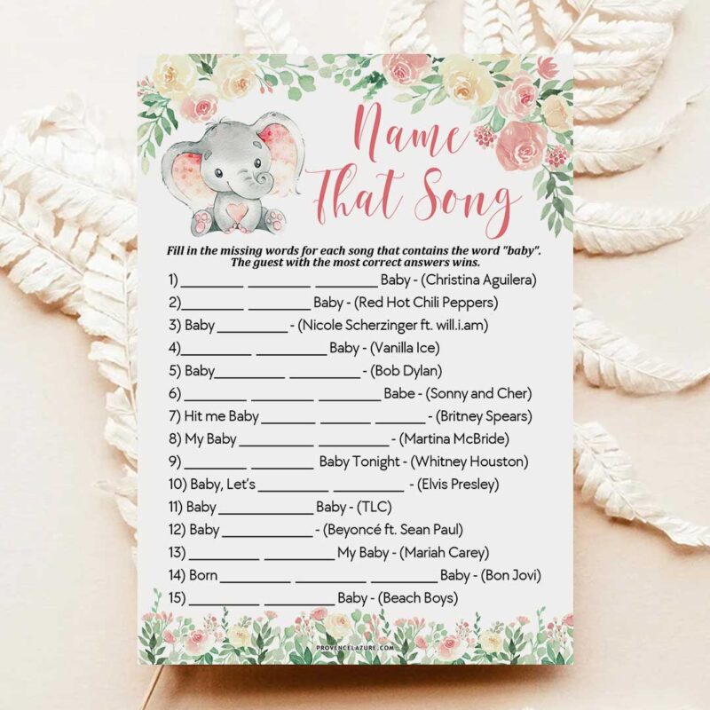 Girl Elephant Baby Shower Game Name Baby Song