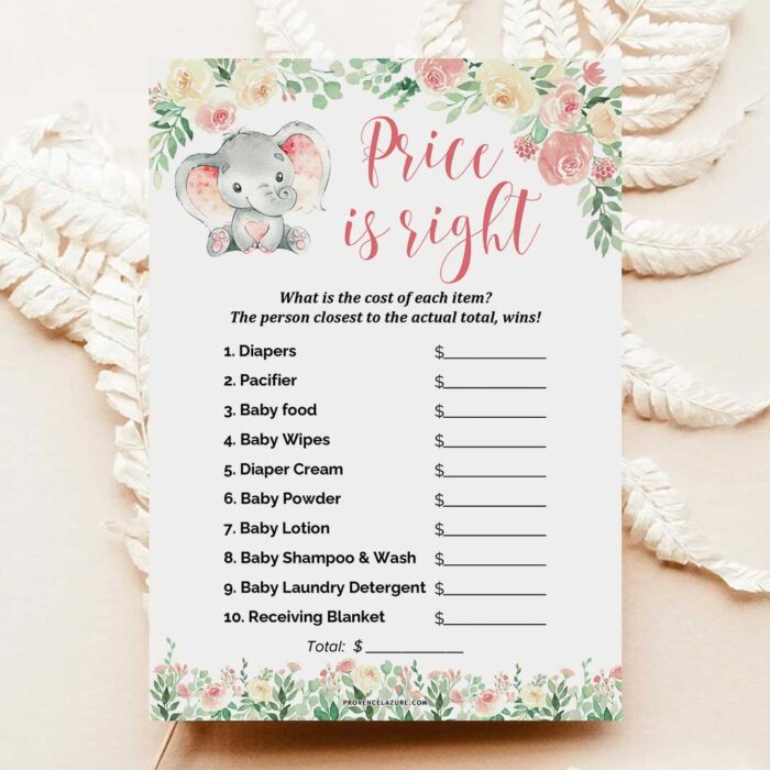 Girl Elephant Baby Shower Game Price Is Right Printable