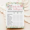 Girl Elephant Baby Shower Game Scattergories