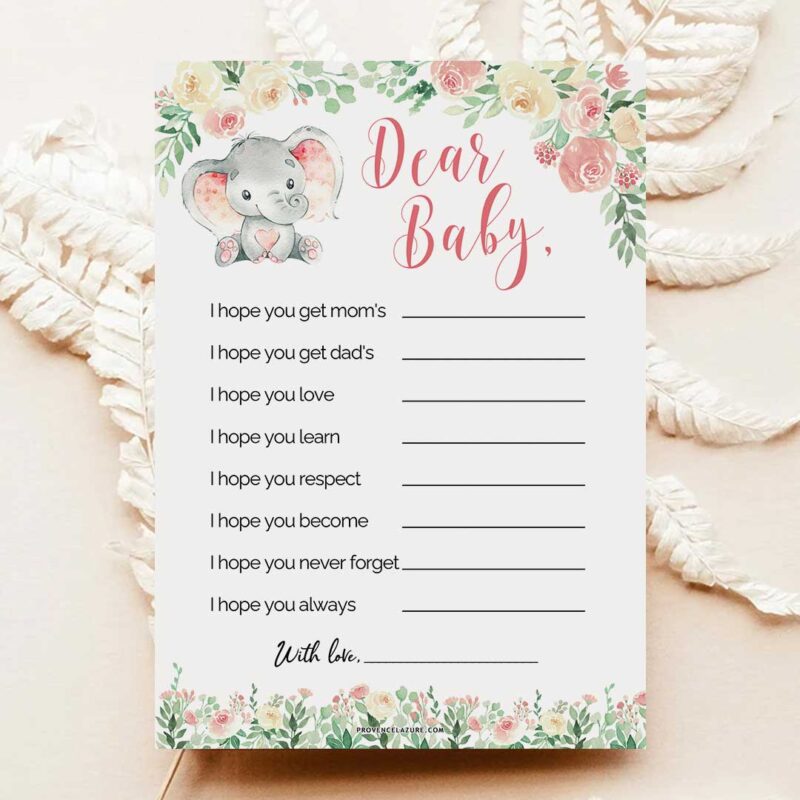 Girl Elephant Baby Shower Game Wishes for Baby