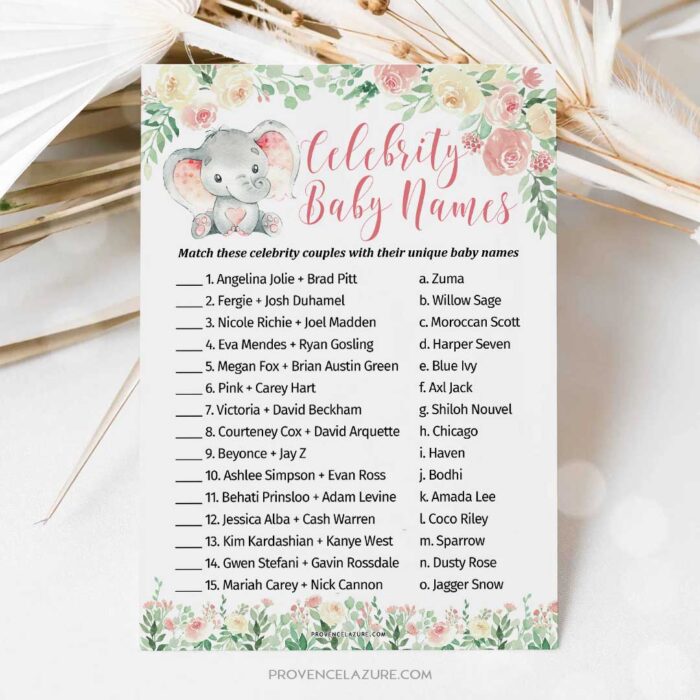 Girl Elephant Baby Shower Game Celebrity Baby Names