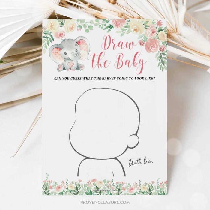 Girl Elephant Baby Shower Game Draw The Baby