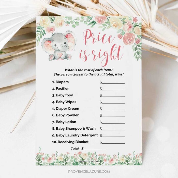 Girl Elephant Baby Shower Game Price Is Right Printable