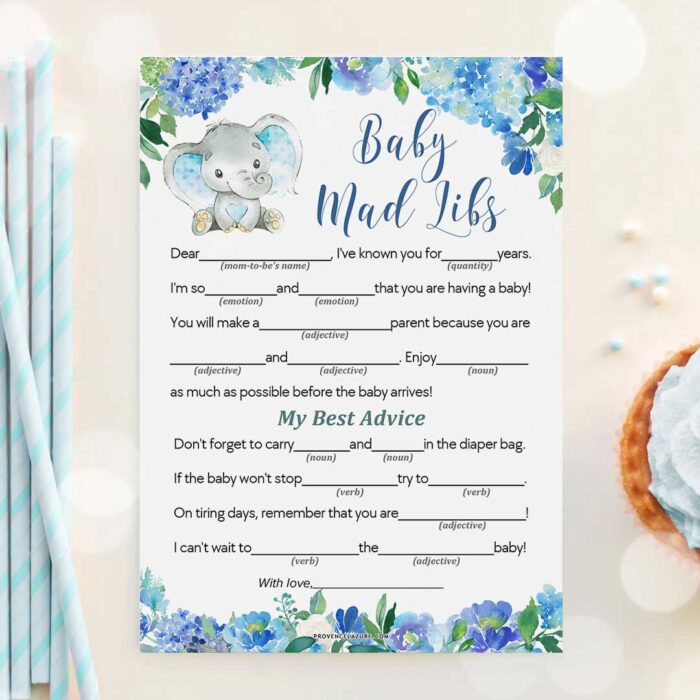 Boy Elephant Baby Shower Game Baby Mad Libs