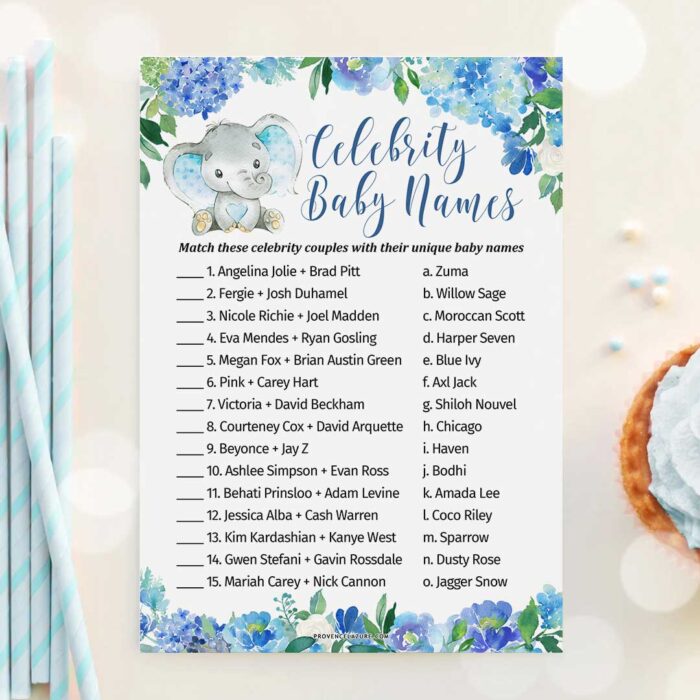 Boy Elephant Baby Shower Game Celebrity Baby Names