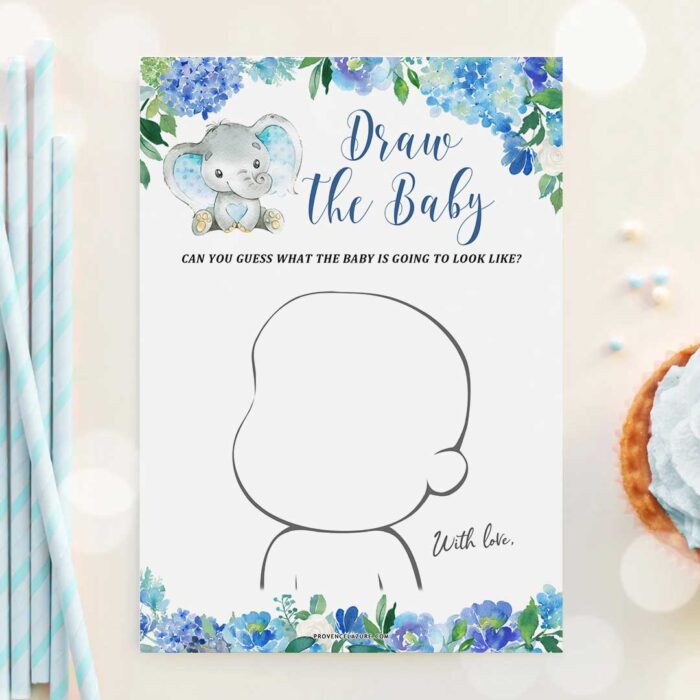 Boy Elephant Baby Shower Game Draw The Baby,