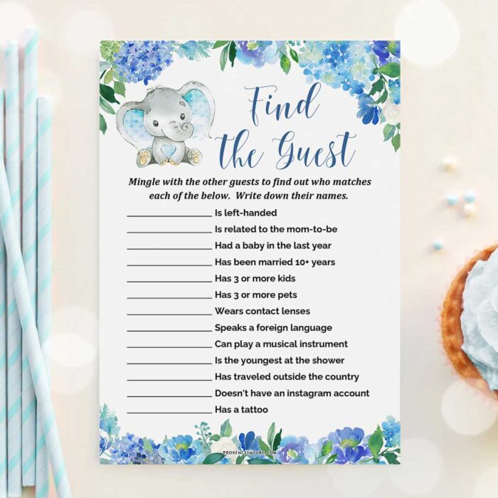 Boy Elephant Baby Shower Game Find The Guest