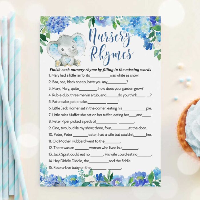 Boy Elephant Baby Shower Game Nursery Rhymes