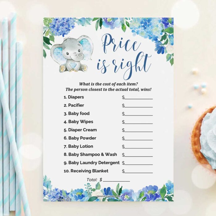 Boy Elephant Baby Shower Game Price Is Right Printable