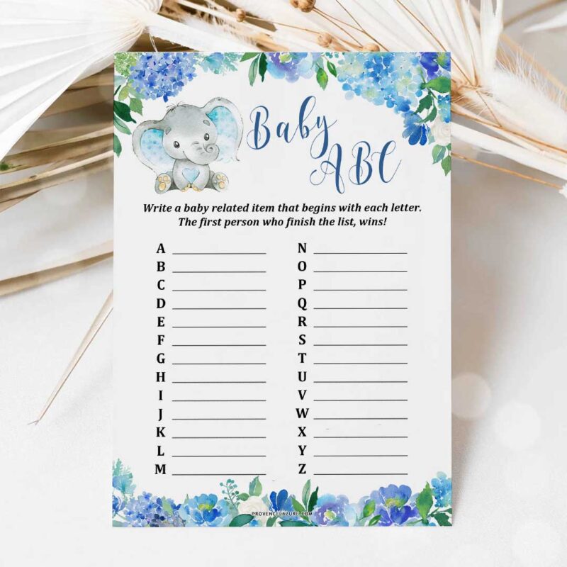 Boy Elephant Baby Shower Game Baby ABC Printable