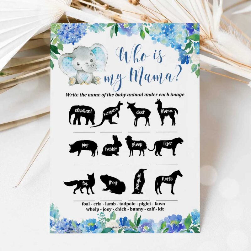 Boy Elephant Baby Shower Game Baby Animals