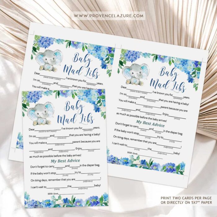 Boy Elephant Baby Shower Game Baby Mad Libs