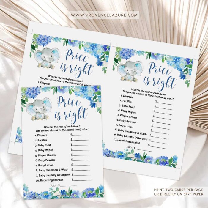 Boy Elephant Baby Shower Game Price Is Right Printable